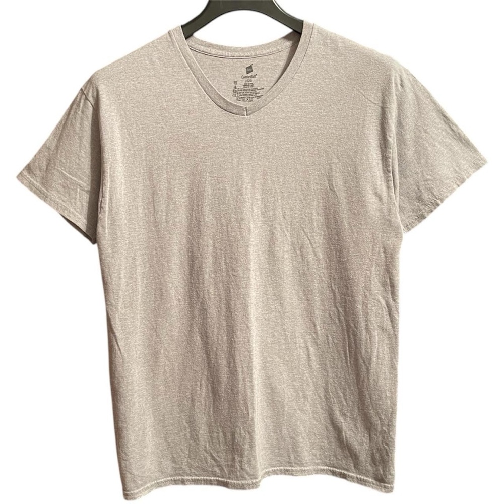 plain blank gray Hanes comfort soft short sleeve V-neck casual work T-shirt